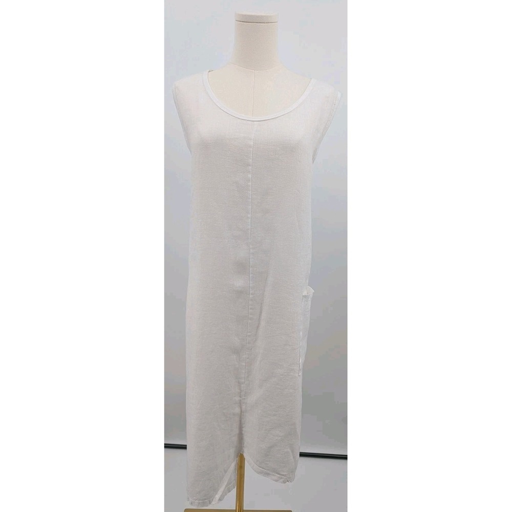 Angela Mara White Italian Linen Asymmetric Tunic Dress Size L Lagenlook Boho